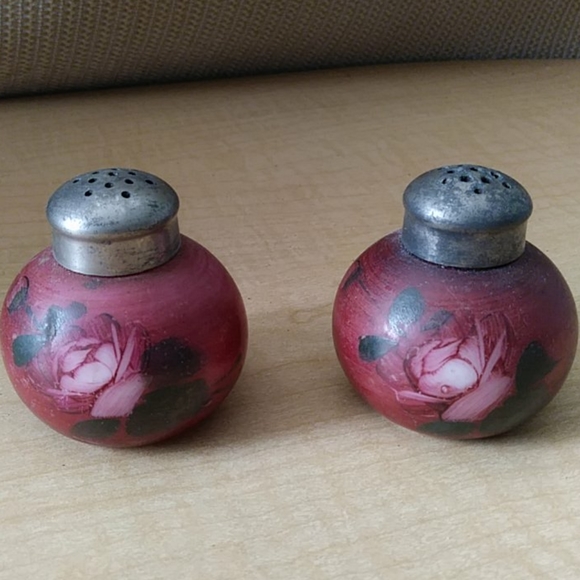 Vintage Milk Glass Salt & Pepper Shakers Other - Vintage Painted Rose Salt & Pepper Shakers